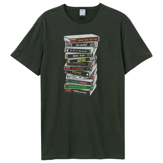 Charcoal - Front - Amplified Unisex Adult Stack Of Tapes T-Shirt