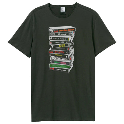 Charcoal - Front - Amplified Unisex Adult Stack Of Tapes T-Shirt