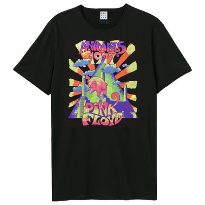 Black - Front - Amplified Unisex Adult Animals 1977 Pink Floyd T-Shirt