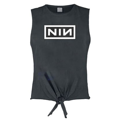 Charcoal - Front - Amplified Womens-Ladies Logo Nine Inch Nails Sleeveless Tank Top
