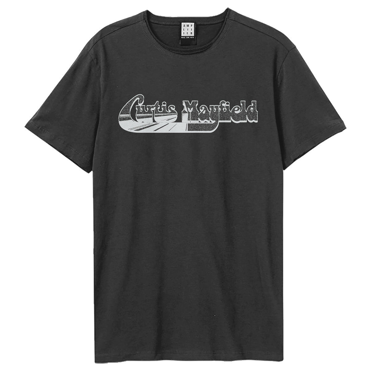 Charcoal - Front - Amplified Unisex Adult Curtis Mayfield Logo T-Shirt