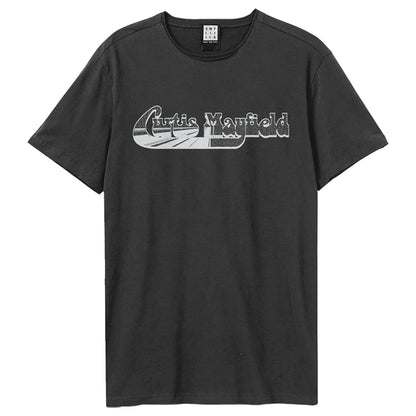 Charcoal - Front - Amplified Unisex Adult Curtis Mayfield Logo T-Shirt