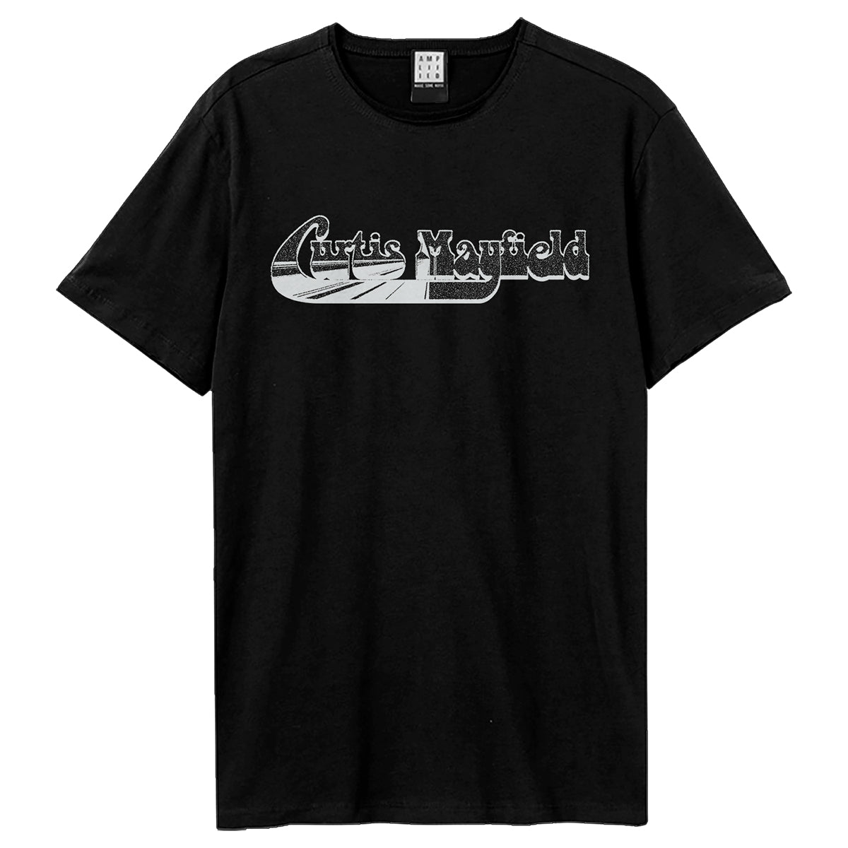 Black - Front - Amplified Unisex Adult Curtis Mayfield Logo T-Shirt