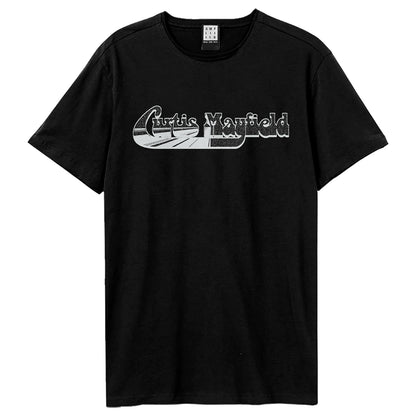 Black - Front - Amplified Unisex Adult Curtis Mayfield Logo T-Shirt