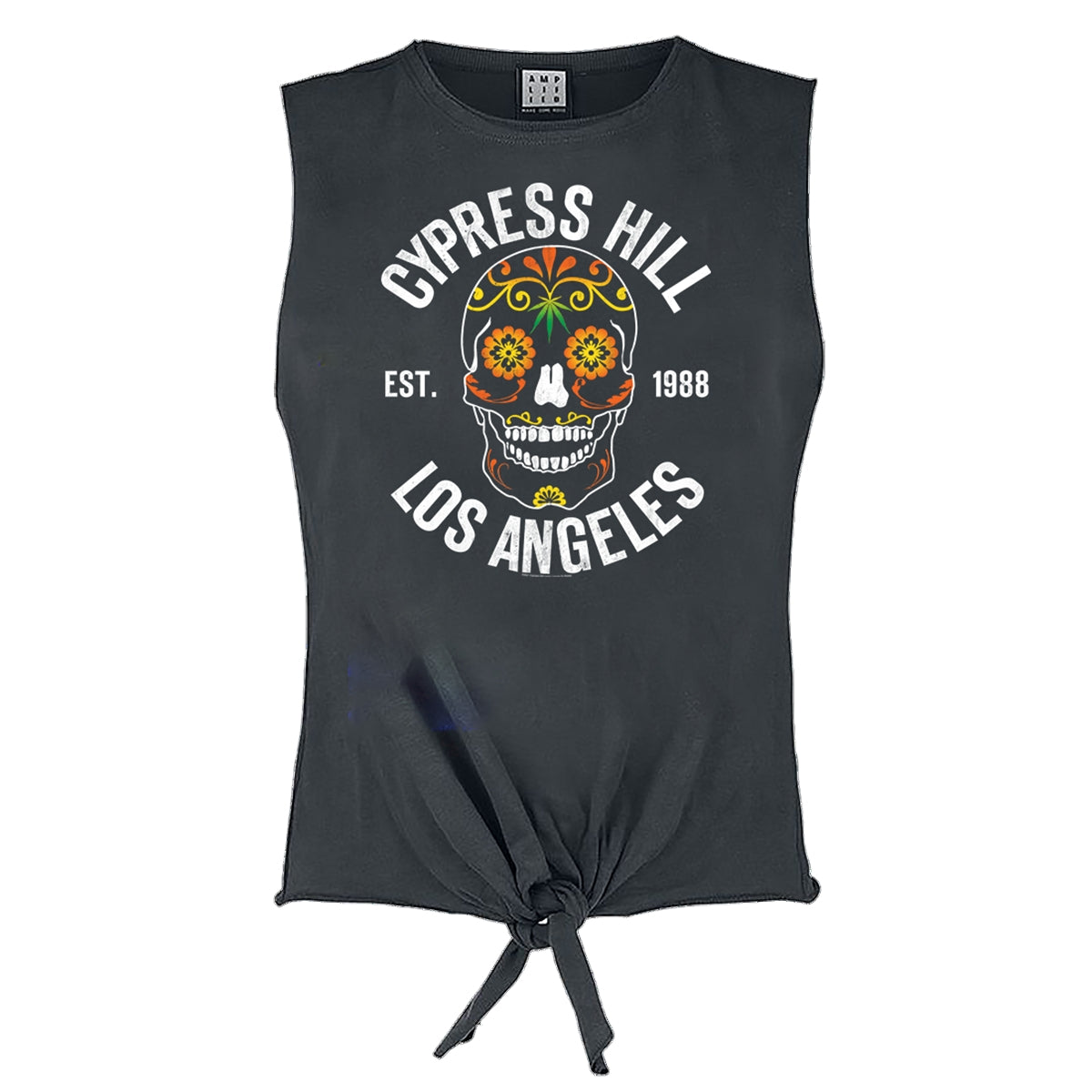 Charcoal - Front - Amplified Womens-Ladies Floral Skull Cypress Hill Sleeveless T-Shirt