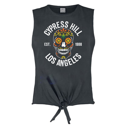 Charcoal - Front - Amplified Womens-Ladies Floral Skull Cypress Hill Sleeveless T-Shirt