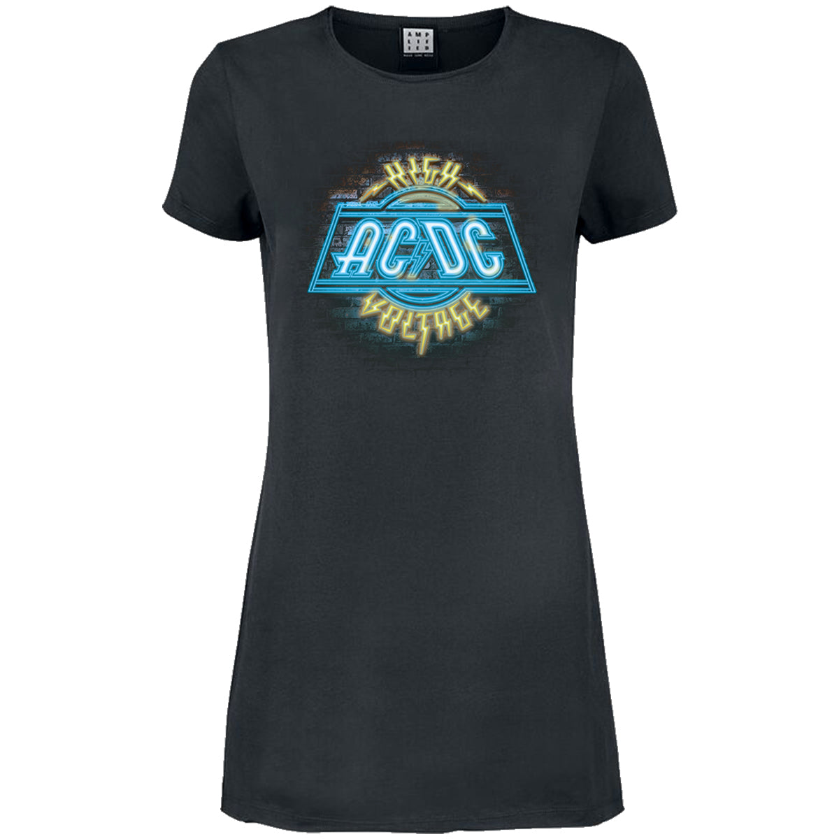 Charcoal - Front - Amplified Womens-Ladies High Voltage Neon AC-DC T-Shirt Dress