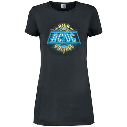 Charcoal - Front - Amplified Womens-Ladies High Voltage Neon AC-DC T-Shirt Dress