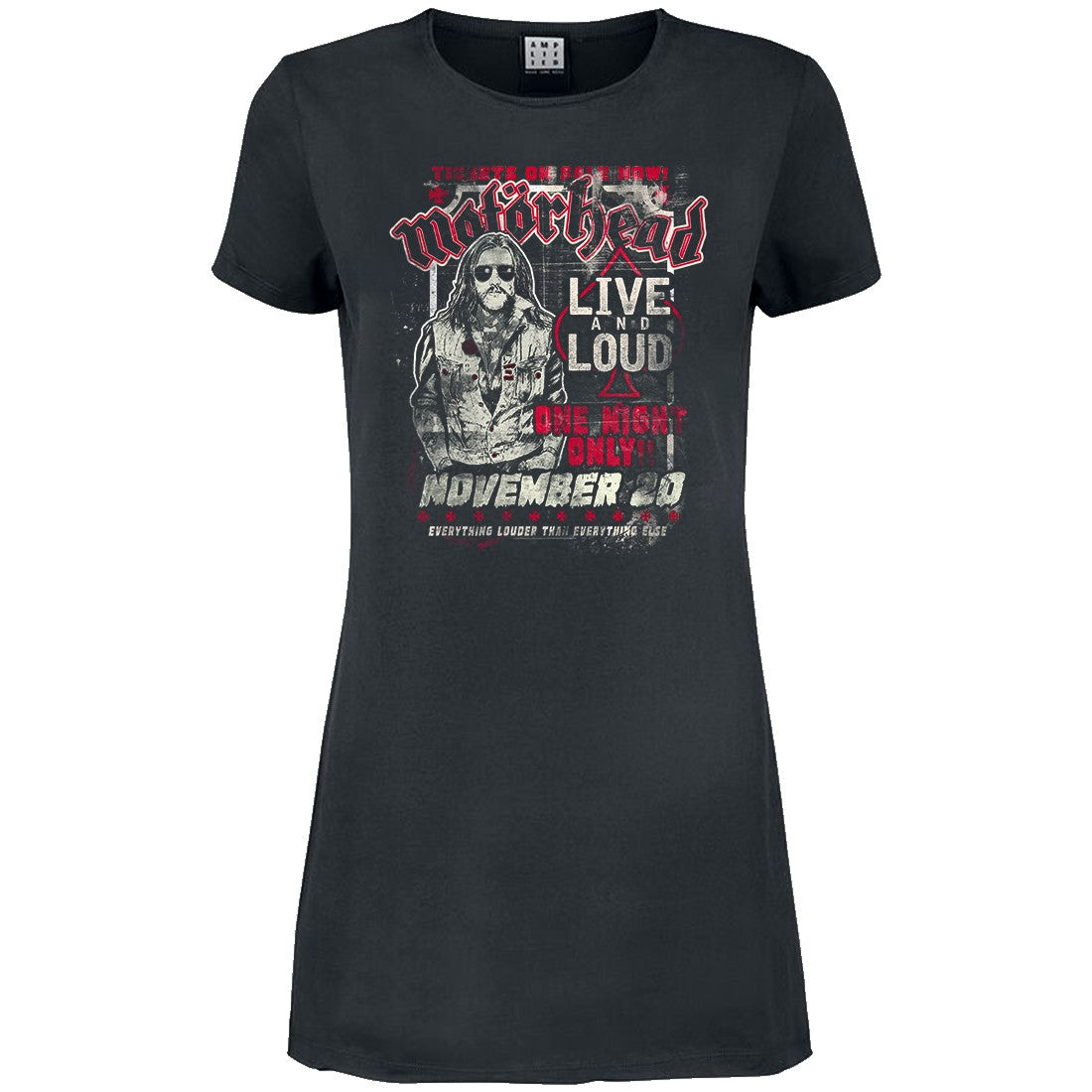 Charcoal - Front - Amplified Womens-Ladies One Night Only Motorhead T-Shirt Dress