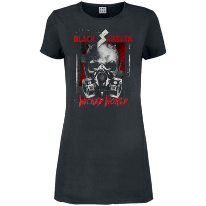 Charcoal - Front - Amplified Womens-Ladies Wicked World Black Sabbath T-Shirt Dress