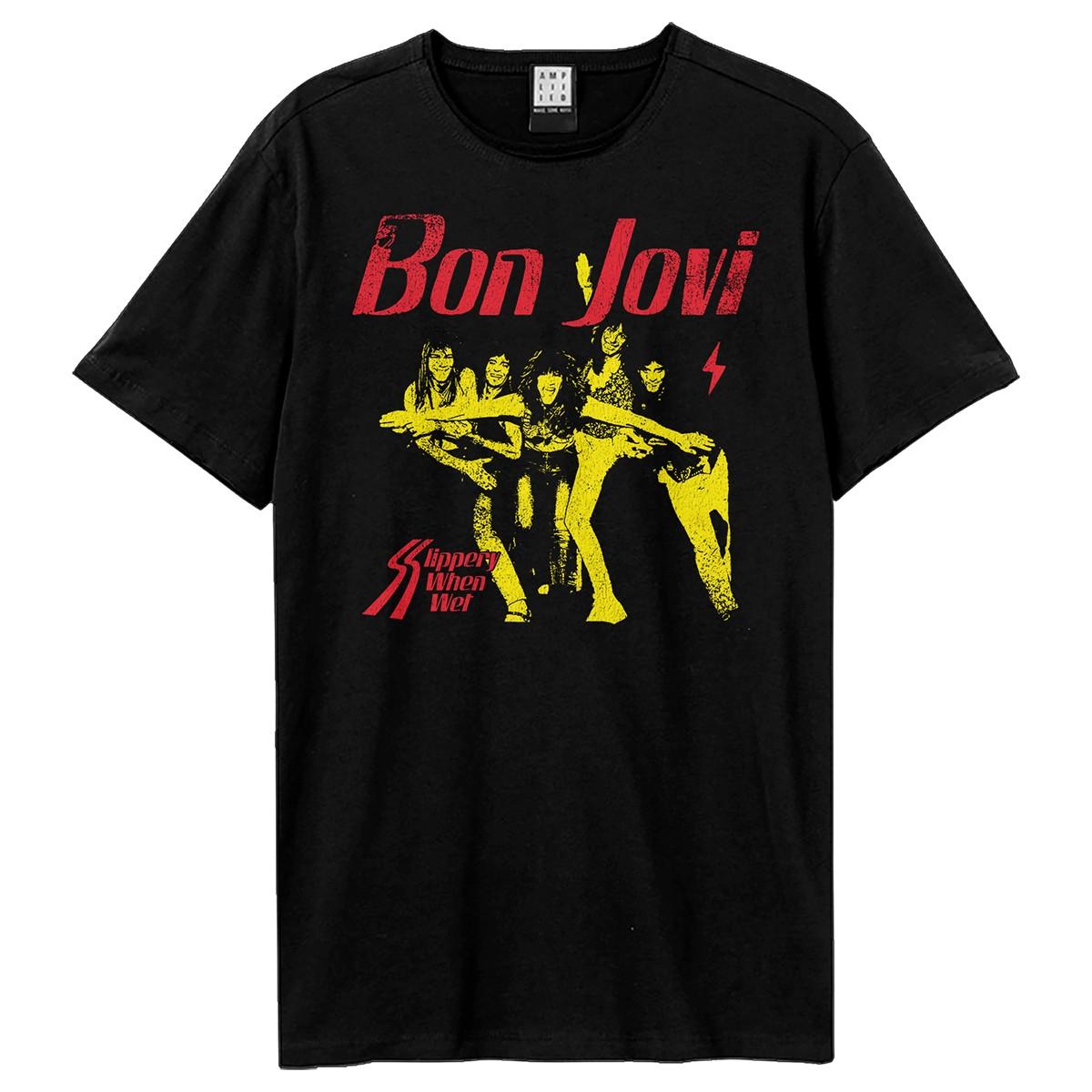 Black-Yellow - Front - Amplified Unisex Adult Slippery When Wet Bon Jovi T-Shirt