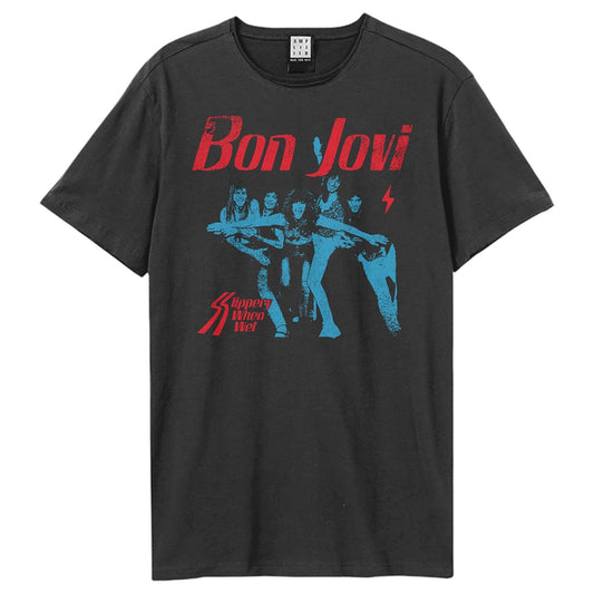 Charcoal-Blue - Front - Amplified Unisex Adult Slippery When Wet Bon Jovi T-Shirt
