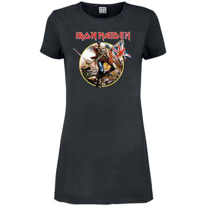 Charcoal - Front - Amplified Womens-Ladies Trooper Iron Maiden T-Shirt Dress