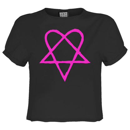 Charcoal - Front - Amplified Womens-Ladies Heartagram HIM Crop Top