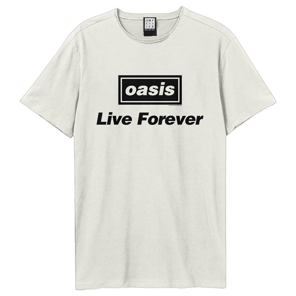 Vintage White - Front - Amplified Unisex Adult Live Forever Oasis T-Shirt