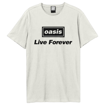 Vintage White - Front - Amplified Unisex Adult Live Forever Oasis T-Shirt