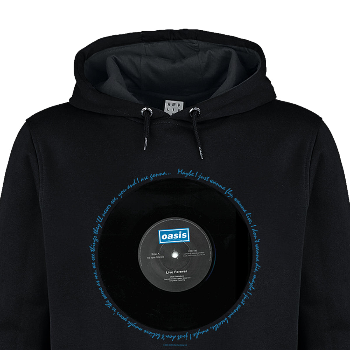 Black - Back - Amplified Unisex Adult Live Forever Lyrics Oasis Hoodie