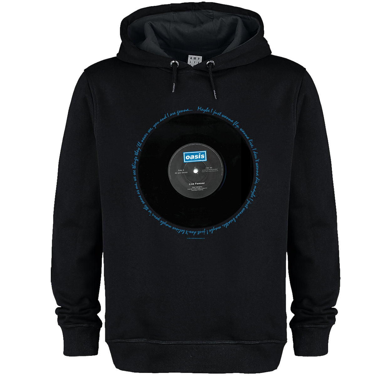 Black - Front - Amplified Unisex Adult Live Forever Lyrics Oasis Hoodie