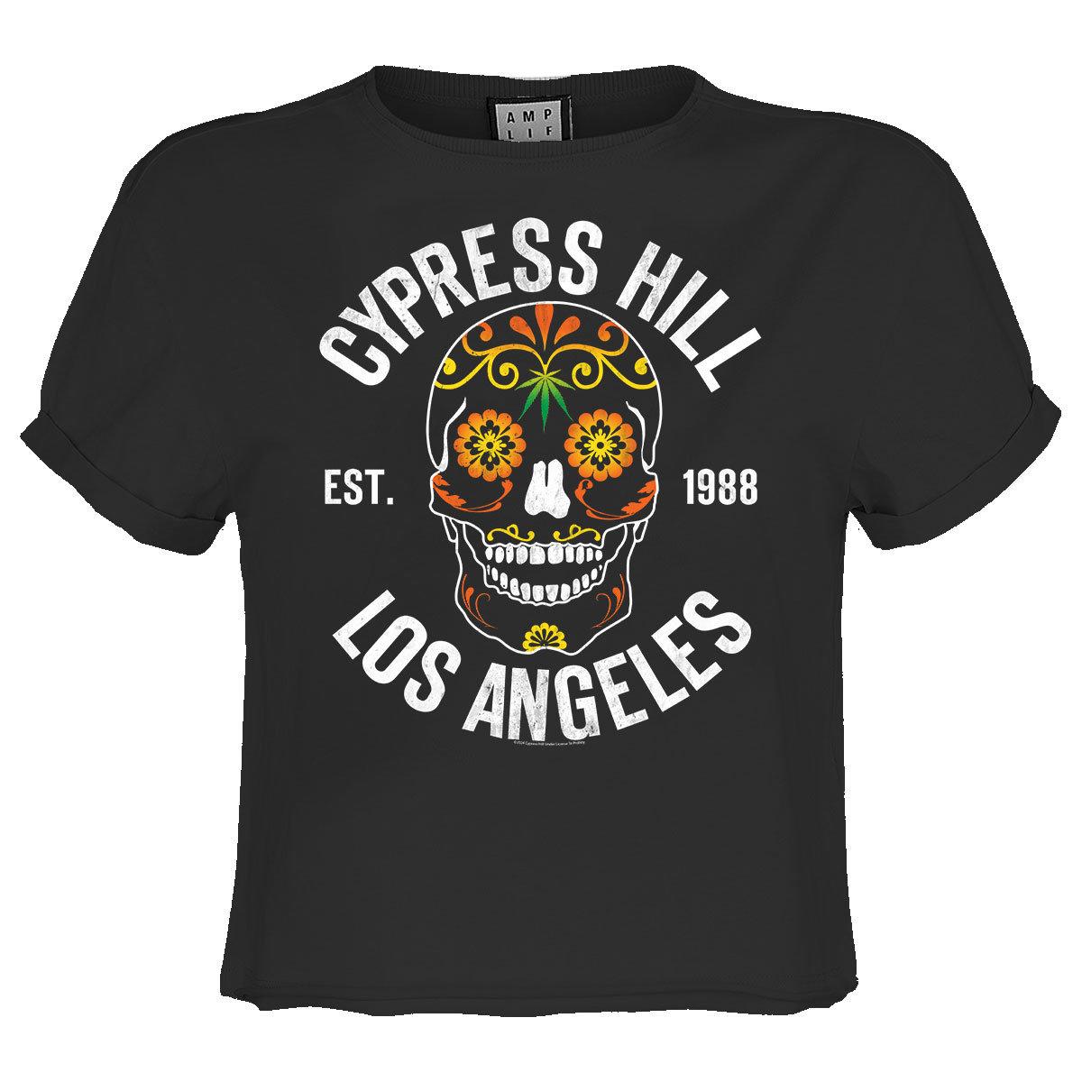 Charcoal - Front - Amplified Womens-Ladies Floral Skull Cypress Hill Crop T-Shirt