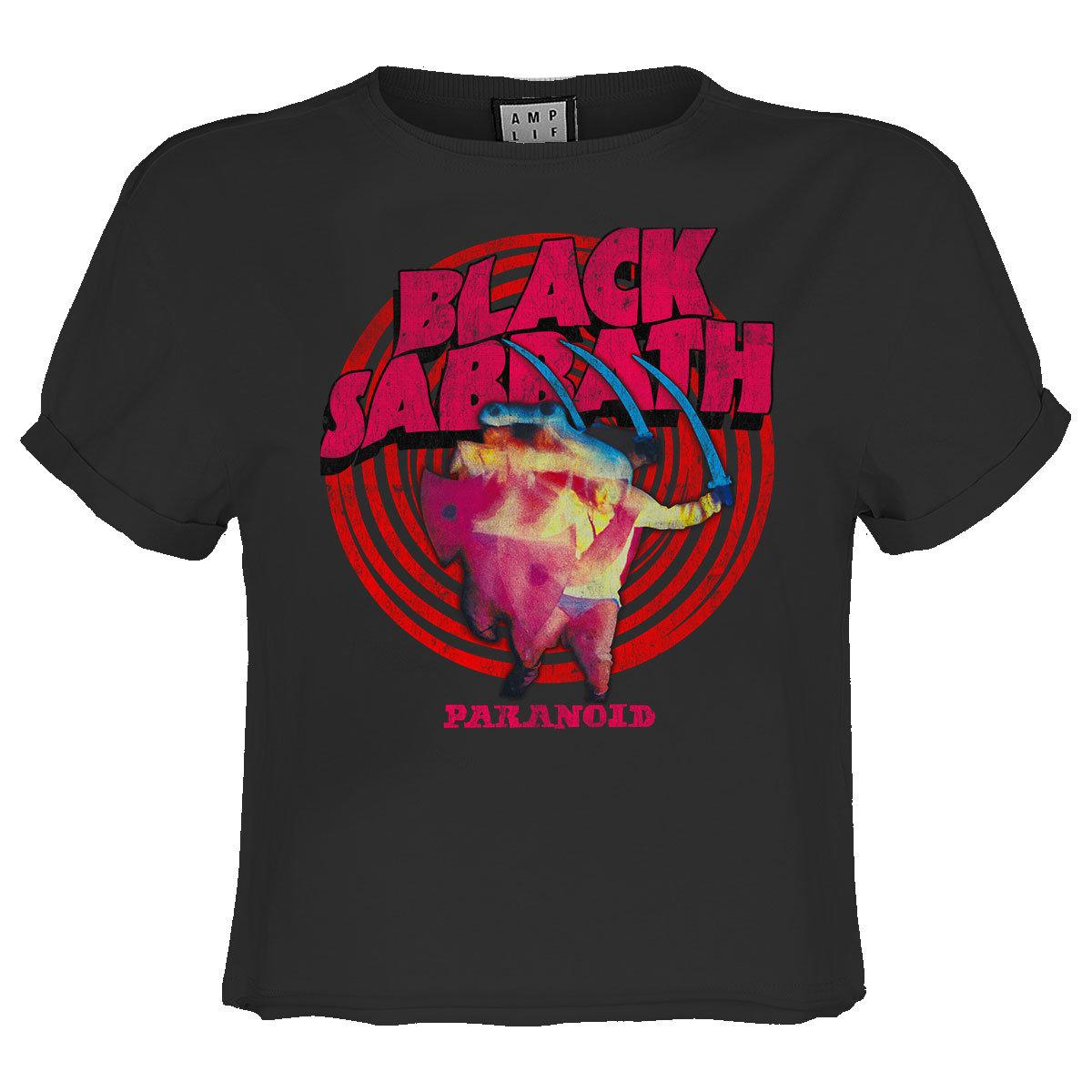 Charcoal - Front - Amplified Womens-Ladies Paranoid Black Sabbath Crop T-Shirt