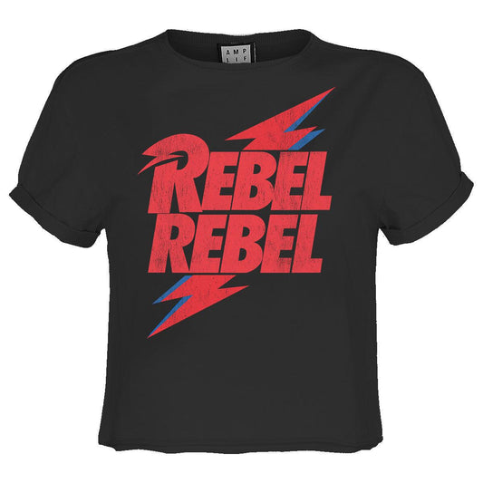 Charcoal - Front - Amplified Womens-Ladies Rebel Rebel David Bowie Crop T-Shirt