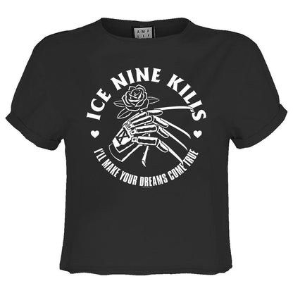 Charcoal - Front - Amplified Womens-Ladies Dreams Ice Nine Kills Crop T-Shirt