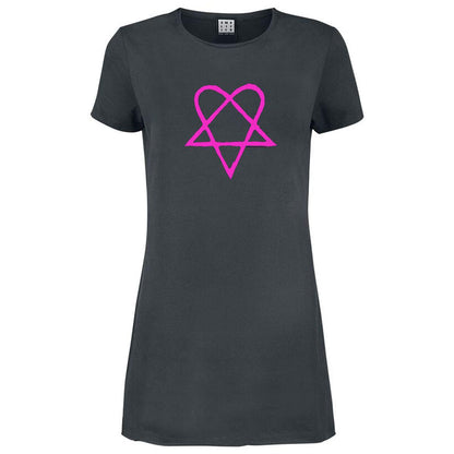 Charcoal - Front - Amplified Womens-Ladies Heartagram HIM T-Shirt Dress