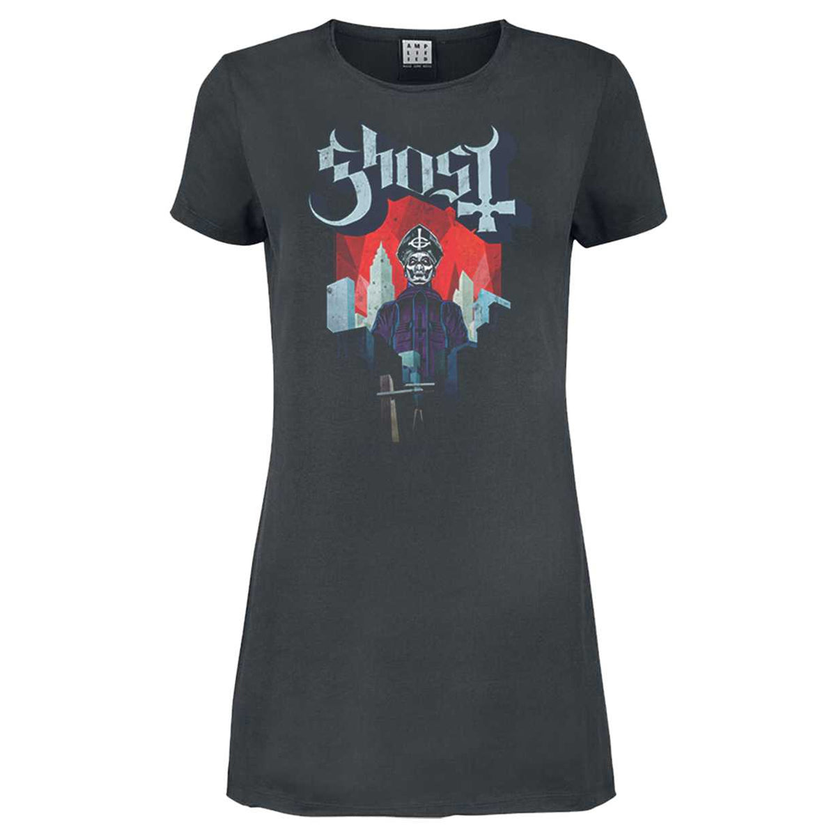 Charcoal - Front - Amplified Womens-Ladies Necropolitan Ghost T-Shirt Dress