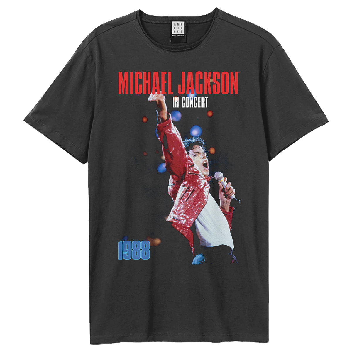 Charcoal - Front - Amplified Unisex Adult 1988 Live In Concert Michael Jackson T-Shirt