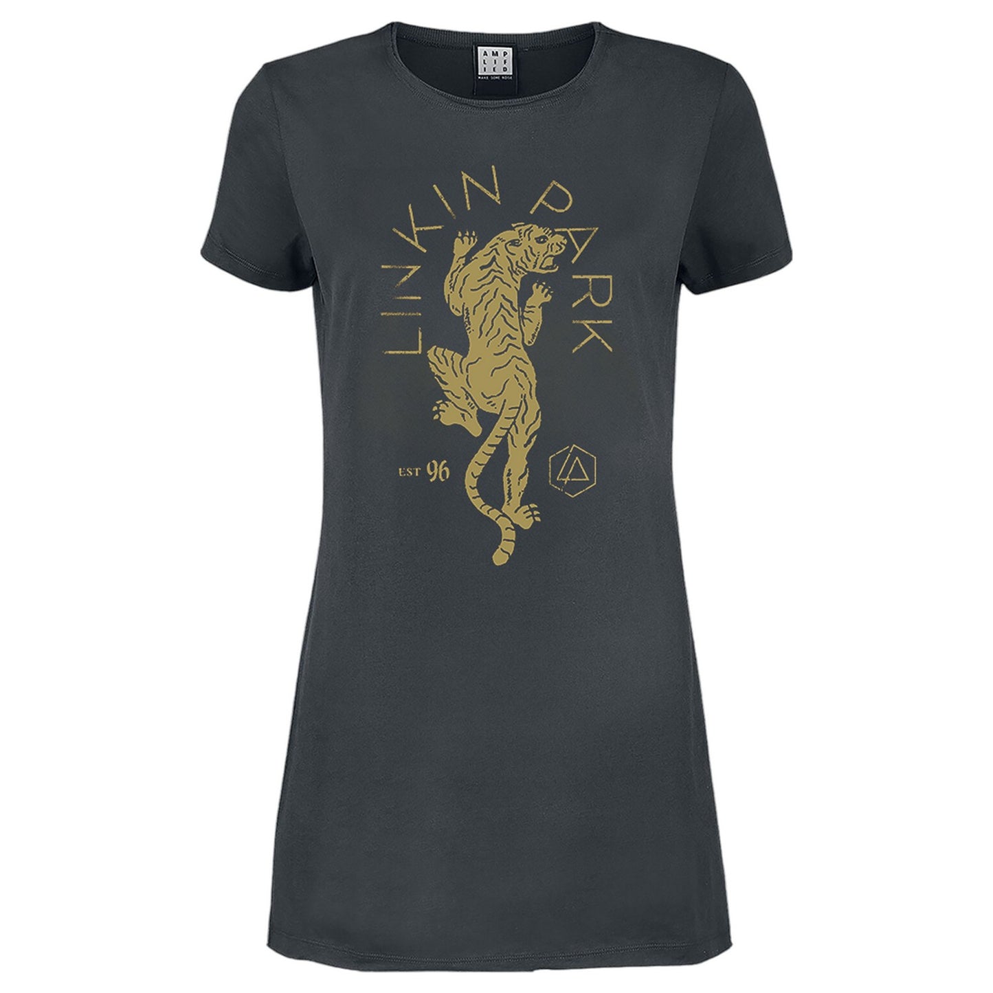 Charcoal - Front - Amplified Womens-Ladies Tiger Linkin Park T-Shirt Dress