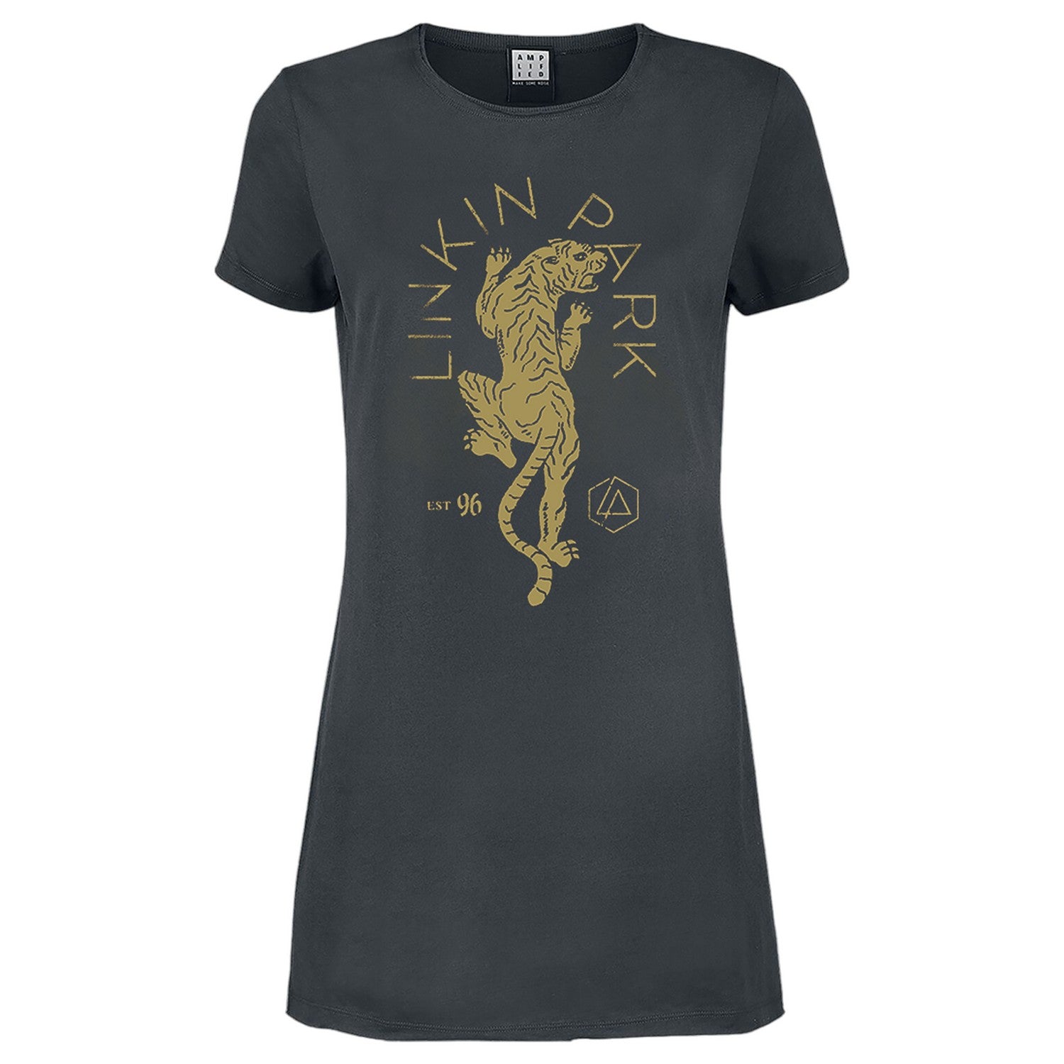 Charcoal - Front - Amplified Womens-Ladies Tiger Linkin Park T-Shirt Dress