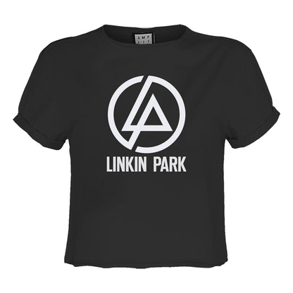 Charcoal - Front - Amplified Womens-Ladies Circle Logo Linkin Park Crop Top