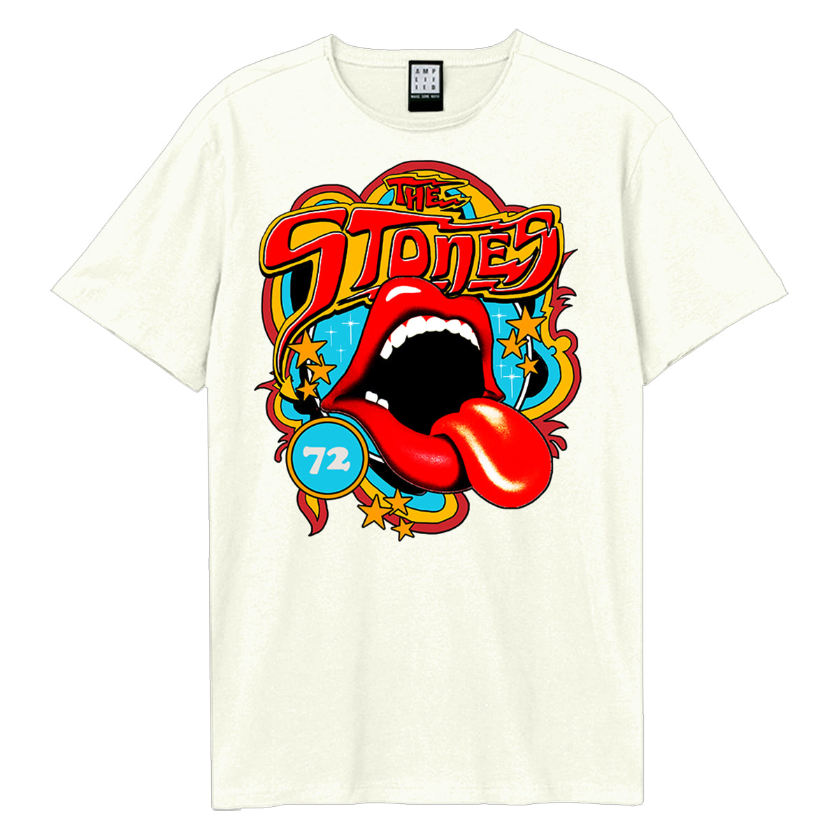 Vintage White - Front - Amplified Unisex Adult Vintage Tongue 77 The Rolling Stones T-Shirt
