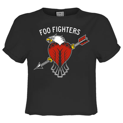 Charcoal - Front - Amplified Womens-Ladies Eagle Tattoo Foo Fighters Crop Top
