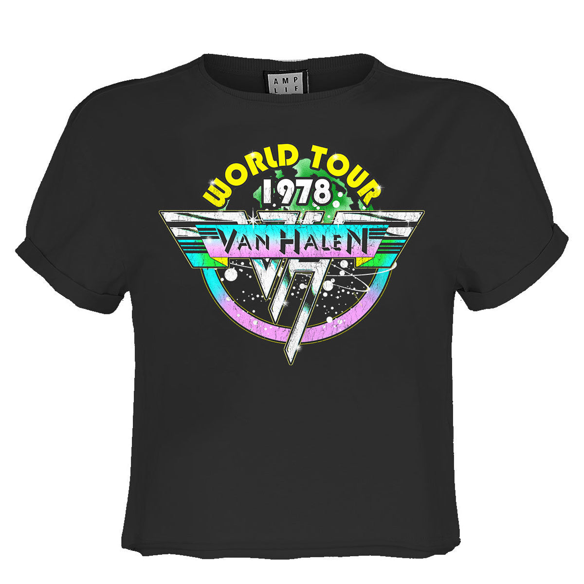 Charcoal - Front - Amplified Womens-Ladies World Tour 78 Van Halen Crop Top