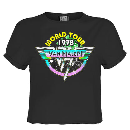 Charcoal - Front - Amplified Womens-Ladies World Tour 78 Van Halen Crop Top