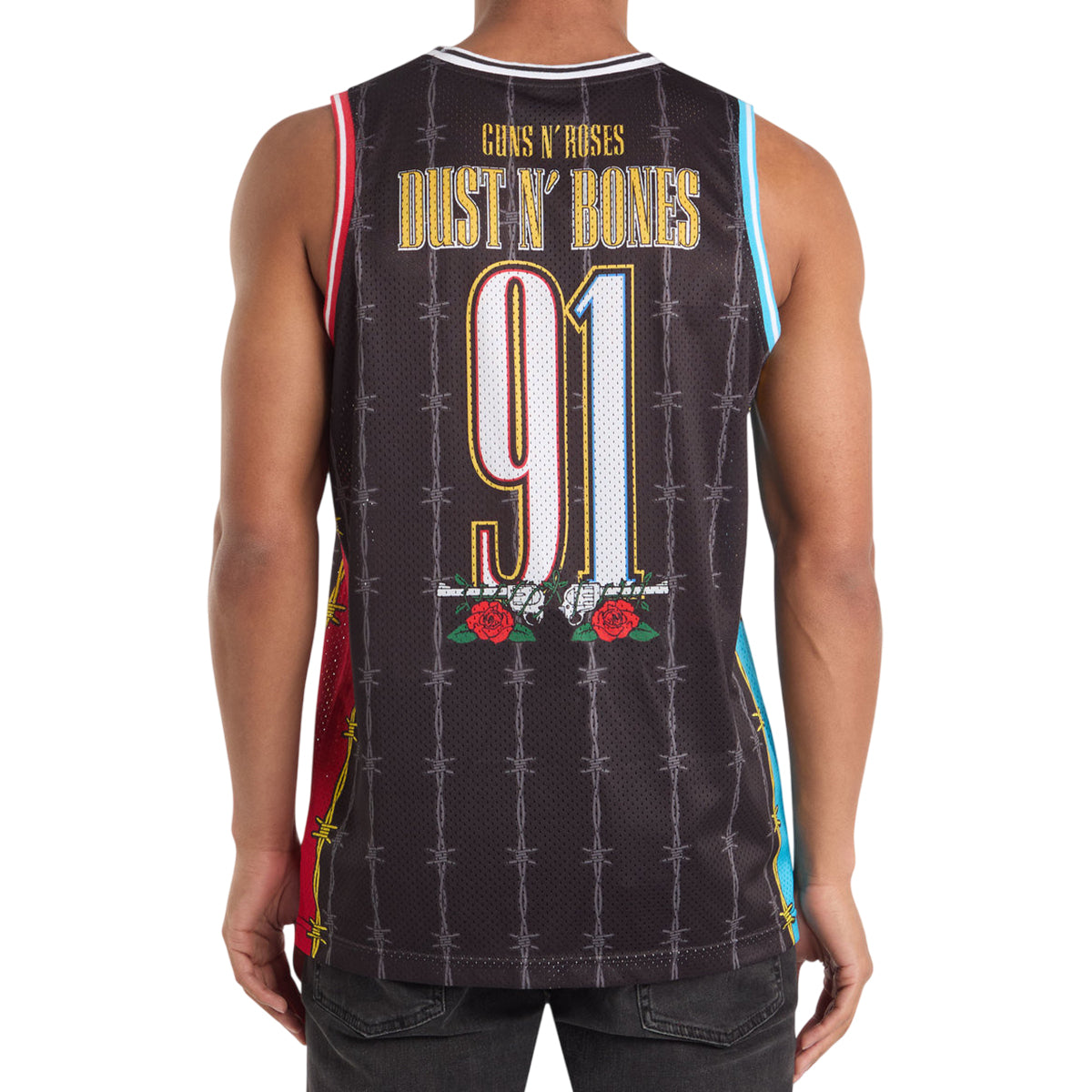 Black-Red-Blue - Back - Amplified Mens Dust N Bones Guns N Roses Basketball Jersey