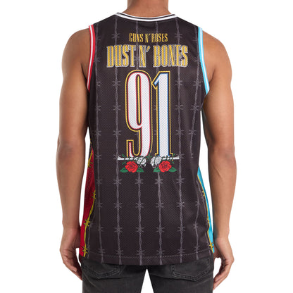 Black-Red-Blue - Back - Amplified Mens Dust N Bones Guns N Roses Basketball Jersey