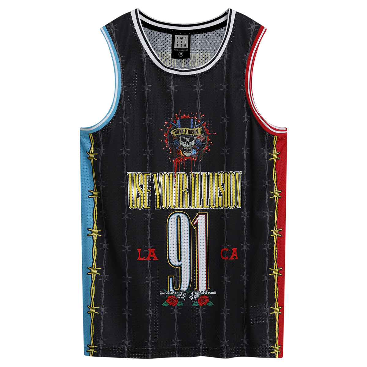 Black-Red-Blue - Front - Amplified Mens Dust N Bones Guns N Roses Basketball Jersey
