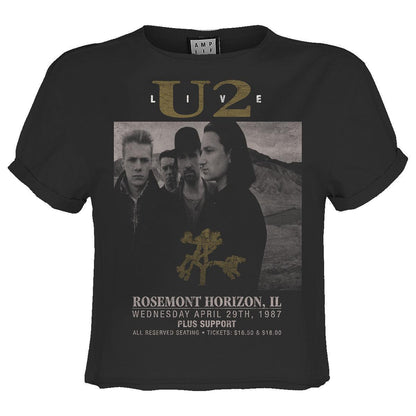 Charcoal - Front - Amplified Womens-Ladies Live U2 Crop Top