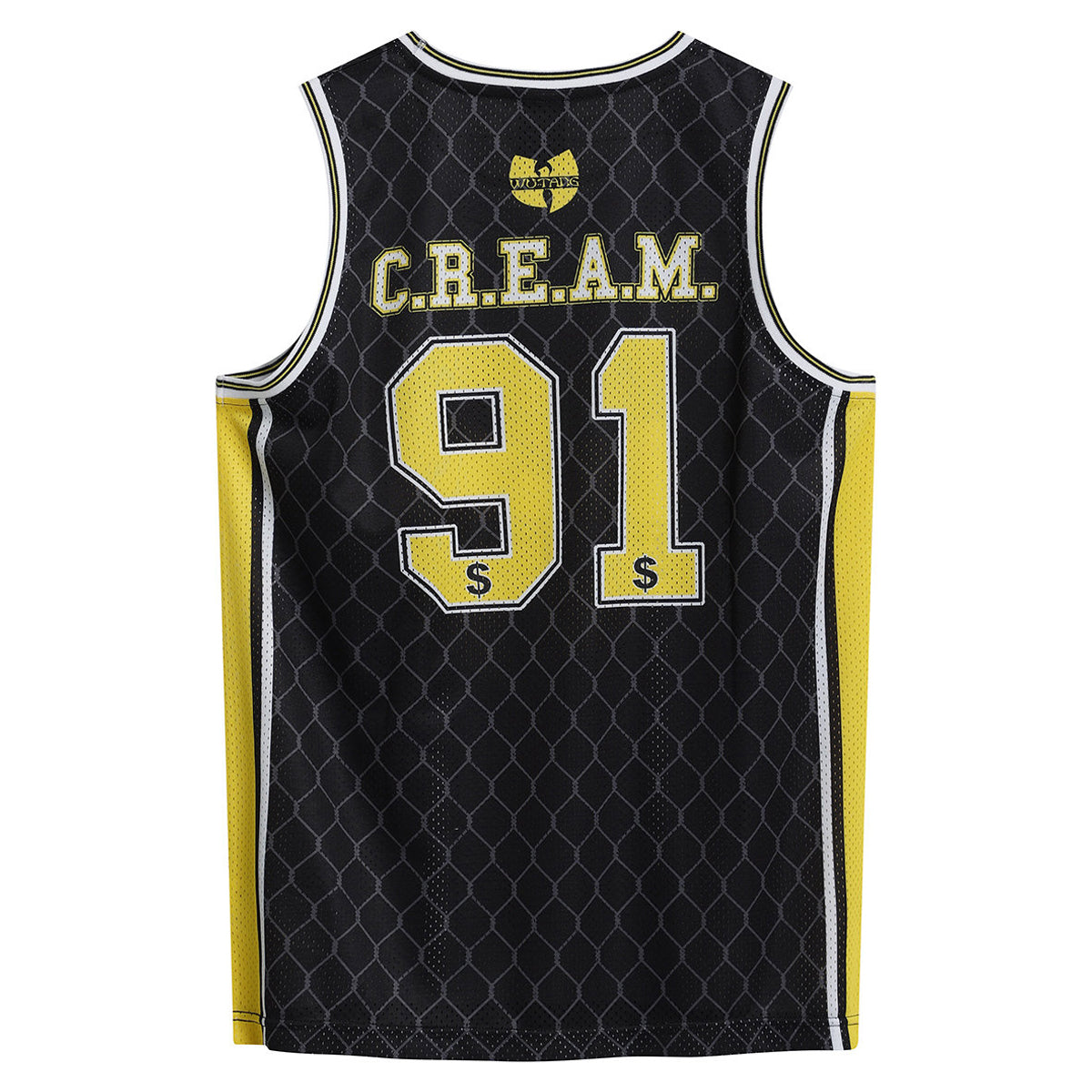 Black-Yellow - Back - Amplified Mens Cream Wu-Tang Clan Basketball Jersey