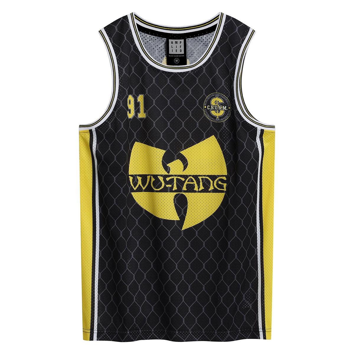 Black-Yellow - Front - Amplified Mens Cream Wu-Tang Clan Basketball Jersey