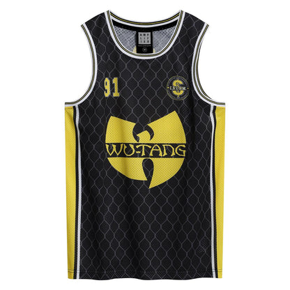 Black-Yellow - Front - Amplified Mens Cream Wu-Tang Clan Basketball Jersey