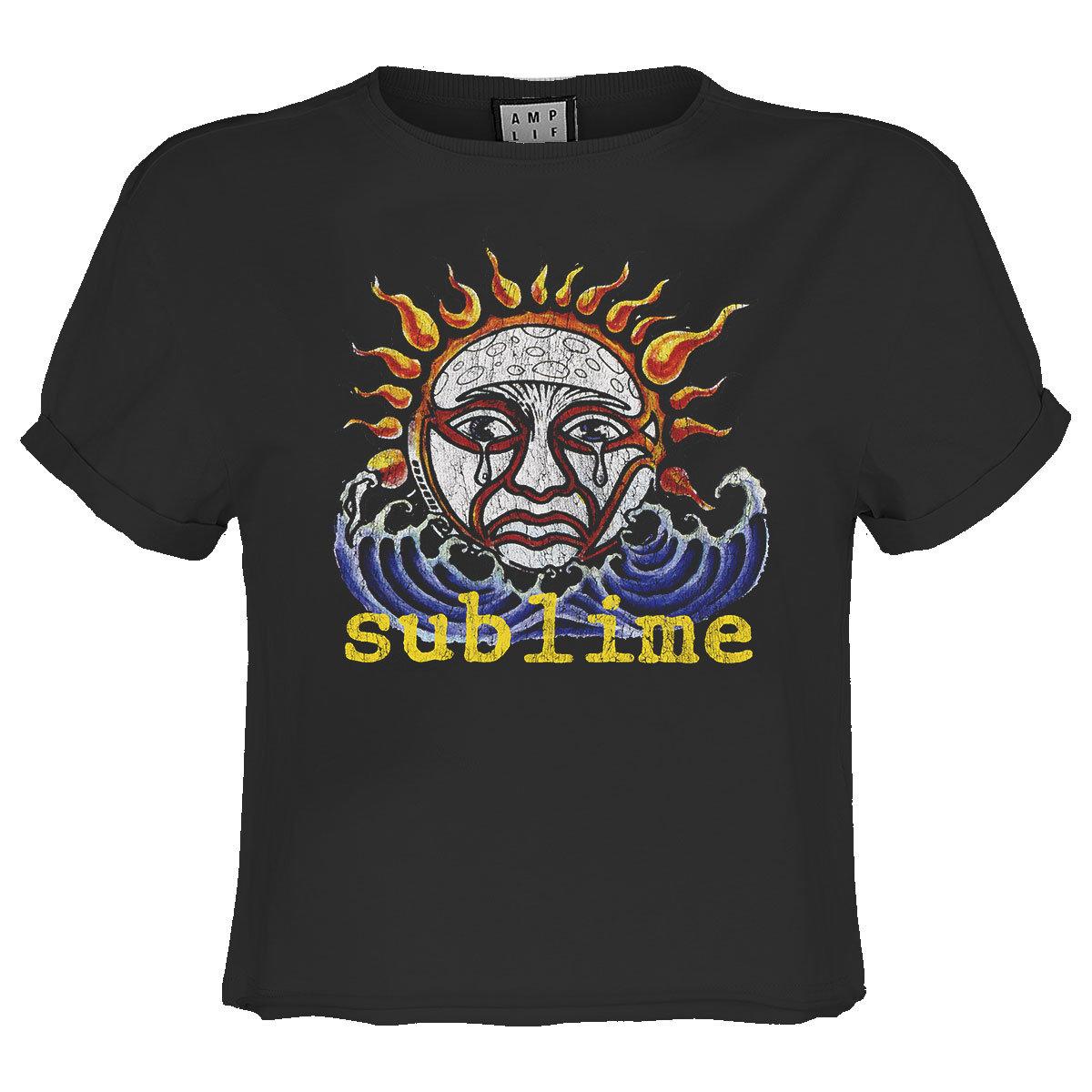 Charcoal - Front - Amplified Womens-Ladies Ska Sun Logo Sublime Crop Top