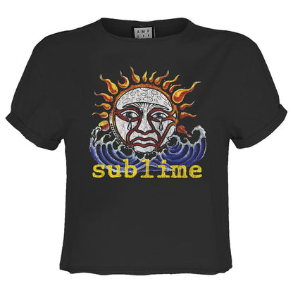 Charcoal - Front - Amplified Womens-Ladies Ska Sun Logo Sublime Crop Top