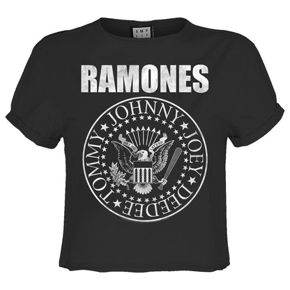 Charcoal - Front - Amplified Womens-Ladies Classic Seal Ramones Crop Top