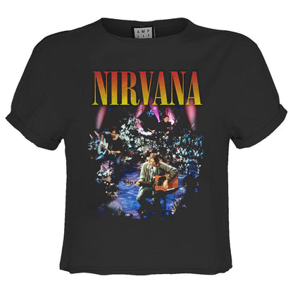 Charcoal - Front - Amplified Womens-Ladies Live In Ny Nirvana Crop Top