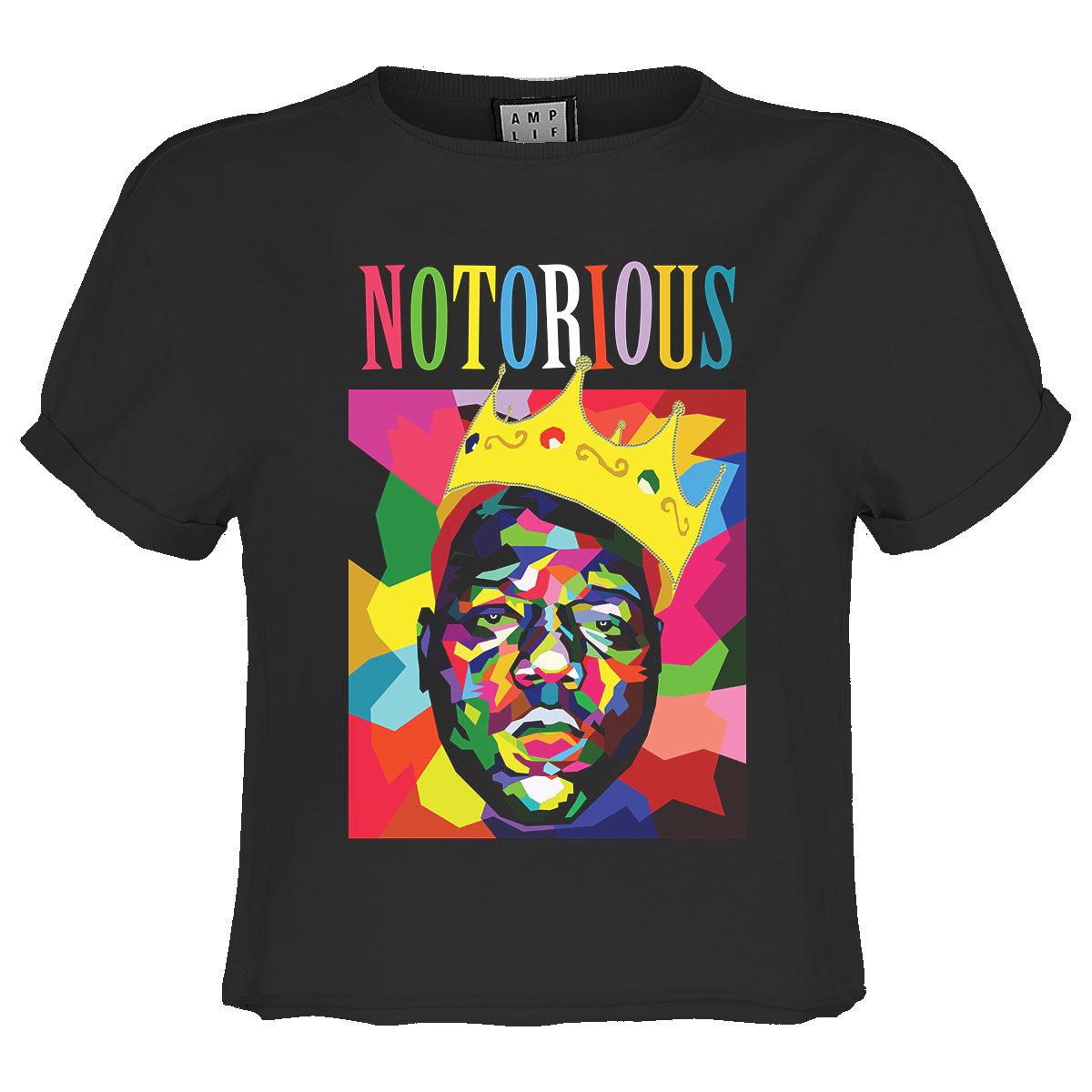 Charcoal - Front - Amplified Womens-Ladies Geo Crown Notorious Big Crop Top