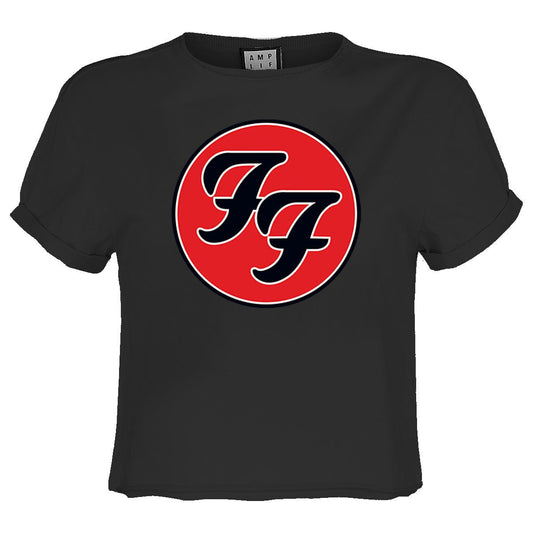 Charcoal - Front - Amplified Womens-Ladies Foo Fighters Logo Crop Top