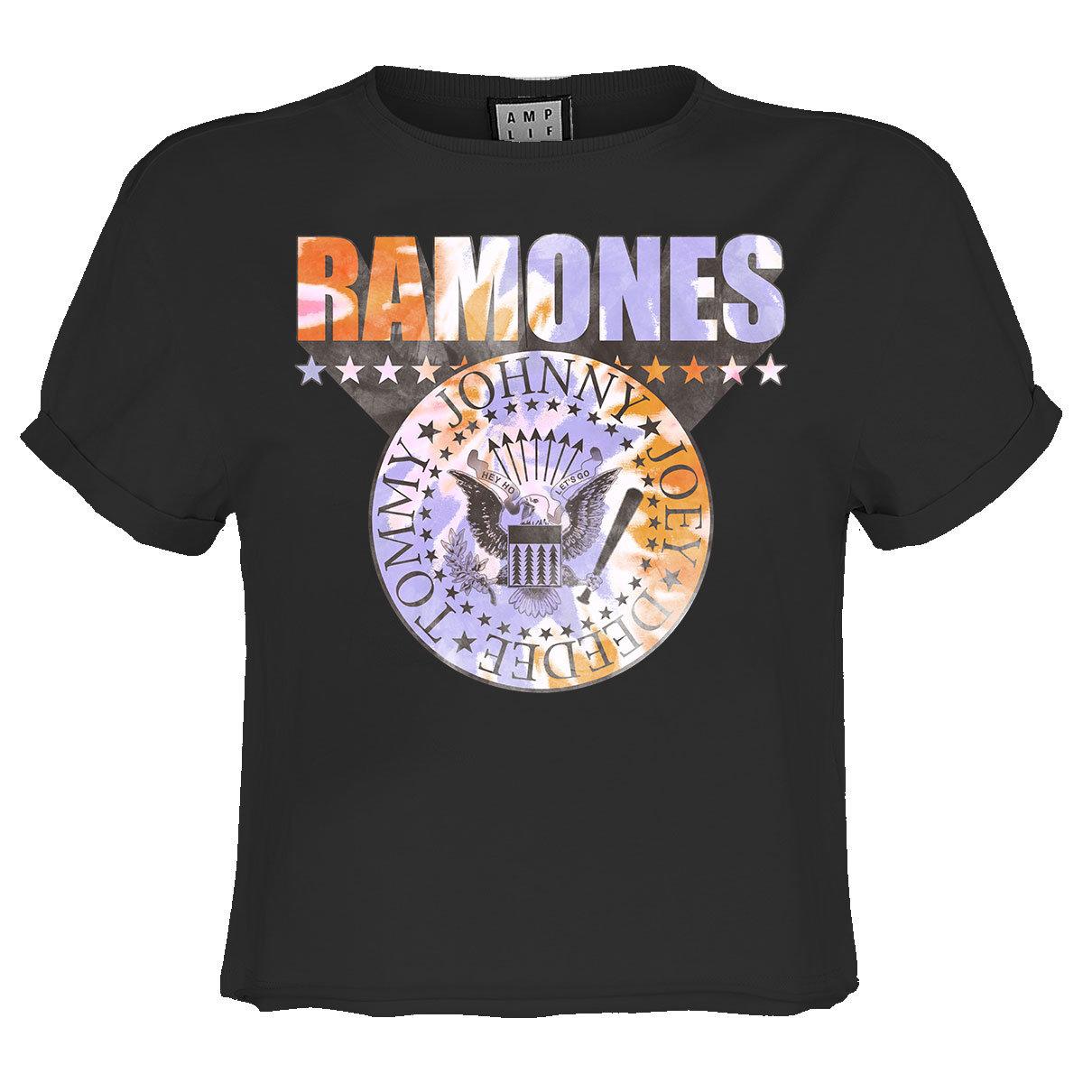 Charcoal - Front - Amplified Womens-Ladies Shield Ramones Tie Dye Crop Top